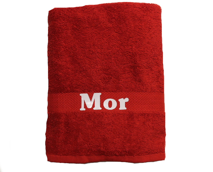 Rødt håndklæde med navn 50x70