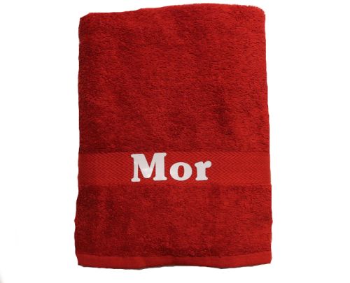 rødt håndklæde med navn