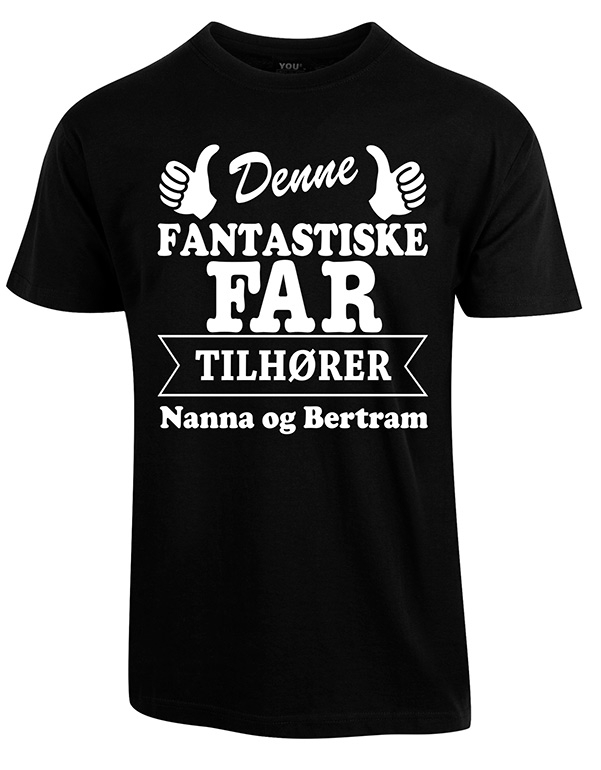 Se Far tilhører t-shirt med børnenes navne - Sort hos Babadut.dk