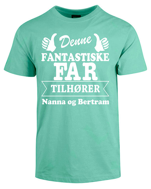 Billede af Far tilhører t-shirt med børnenes navne - Mintgrøn