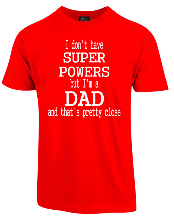 Se Super powers fars dag t-shirt - Rød hos Babadut.dk