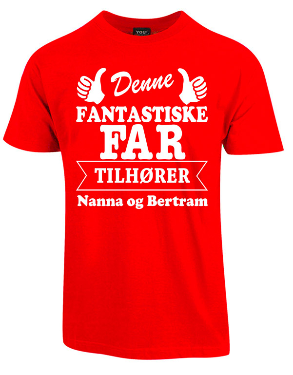 Far tilhører t-shirt med børnenes navne - Rød