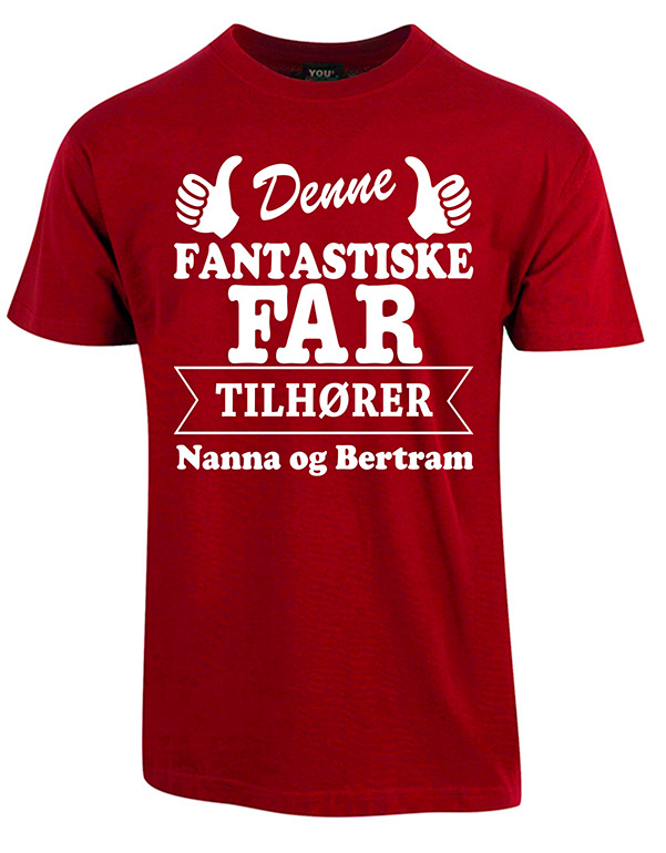 Se Far tilhører t-shirt med børnenes navne - Vinrød hos Babadut.dk