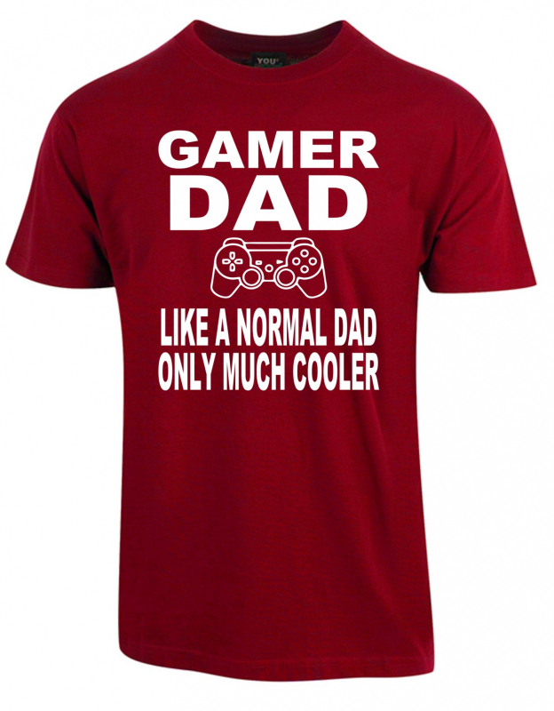 Se Gamer dad t-shirt - Vinrød hos Babadut.dk