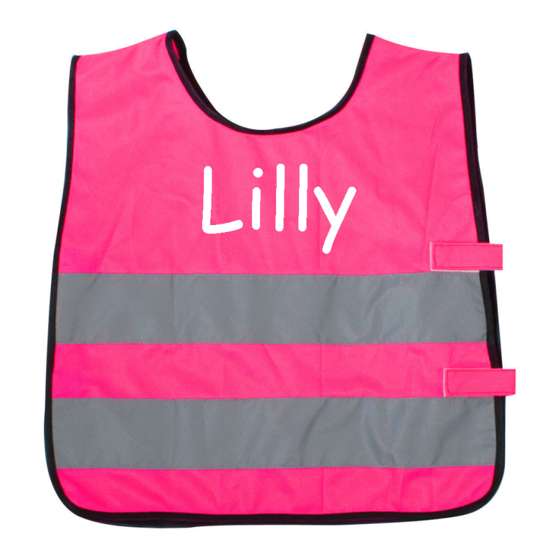 Refelskvest med navn – Pink