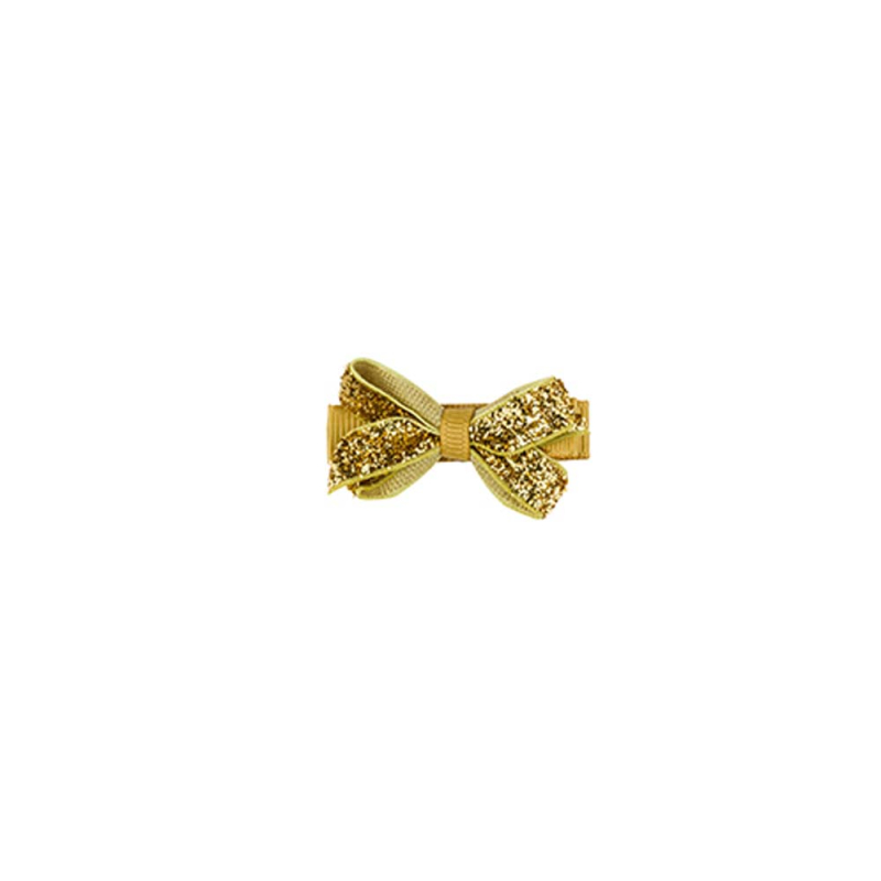 Se Mini sløjfe Guld Glitter 4,5 cm - By Stær hos Babadut.dk