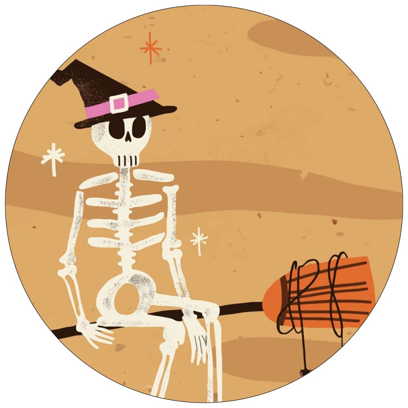 Halloween rundt sukkerprint med skelet - 19 cm.