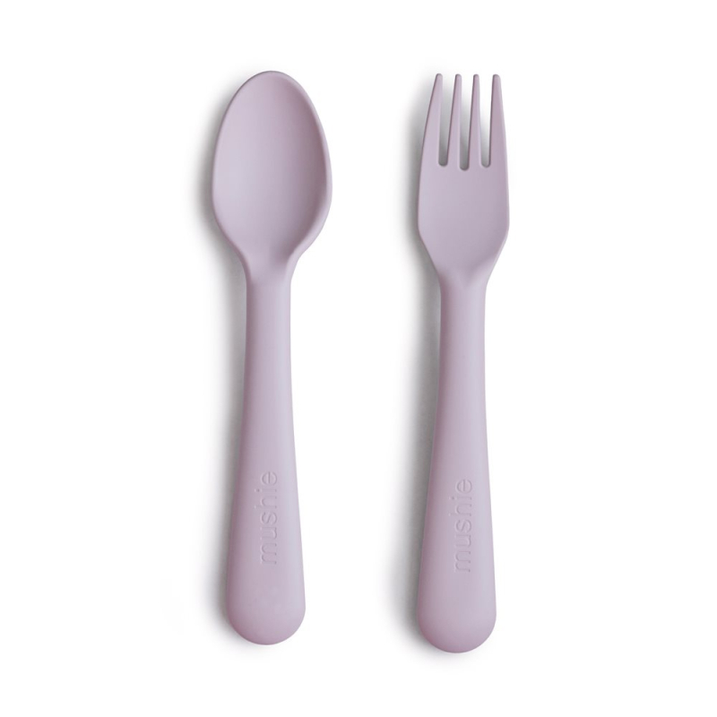 Mushie børnebestik med ske og gaffel - Soft Lilac