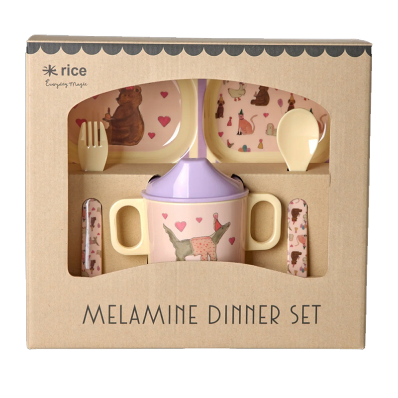 Billede af Rice spisesæt til børn - Party Animal Pink