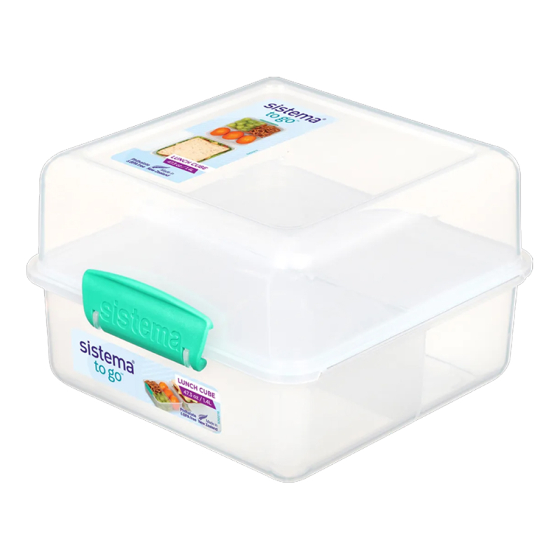 Se Sistema Madkasse - Lunch Cube To Go - 1.4 L. - Klar/Minty Teal hos Babadut.dk