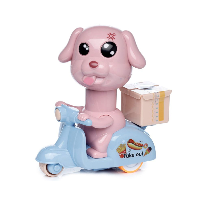 Dog Delivery Scooter Legetøj Træk Push Rosa