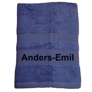blåt håndklæde med navn