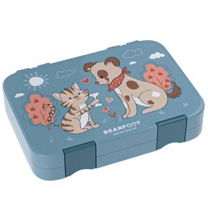 blå Bearfoot madkasse med hund og kat motiv