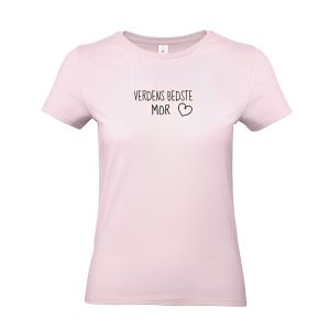 Lyserød t-shirt til mor med teksten verdens bedste mor
