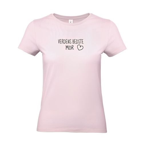 Lyserød t-shirt til mor med teksten verdens bedste mor