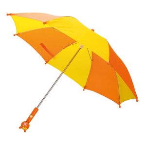 Paraply i orange og gul farve 