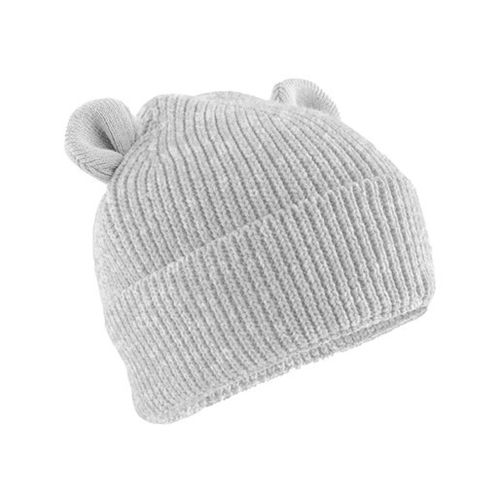 Lysegrå strikhue med ører i økologisk bomuld