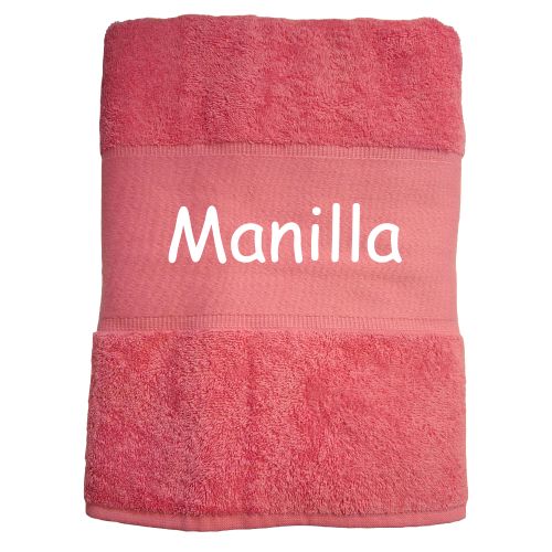 håndklæde med navn i en flot pink farve