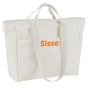 Beige taske med navn