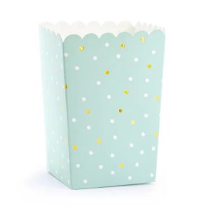 lyseblåt popcorn bæger med prikker