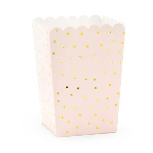 lyserødt popcorn bæger med guld prikker