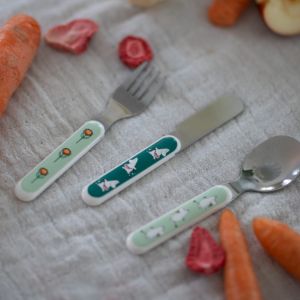 Mumi bestiksæt med gaffel, kniv og ske. 