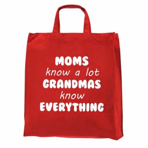 Rødt indkøbsnet med sjov tekst