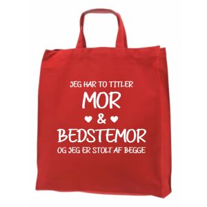 Rød mulepose med bedstemor tryk