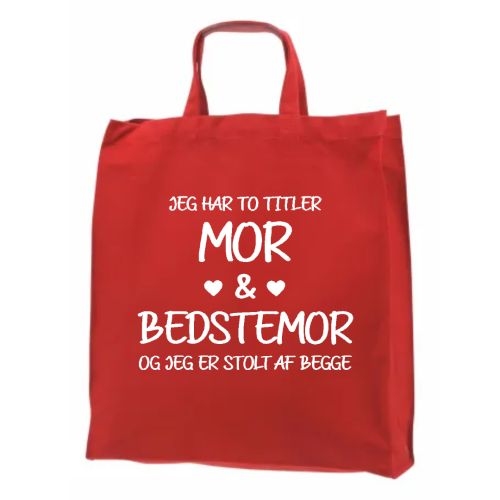 Rød mulepose med bedstemor tryk