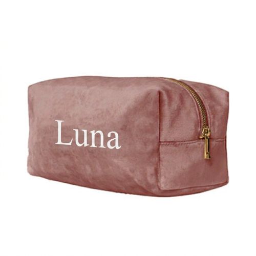 Rosa velourtaske med navn