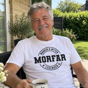 mand med morfar t-shirt på
